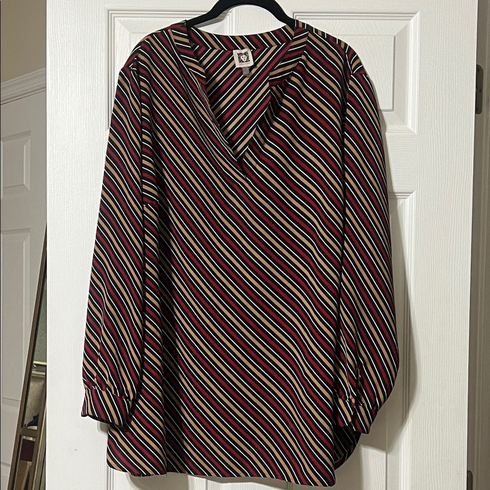 ANNE KLEIN Striped V-Neck Tunic Blouse